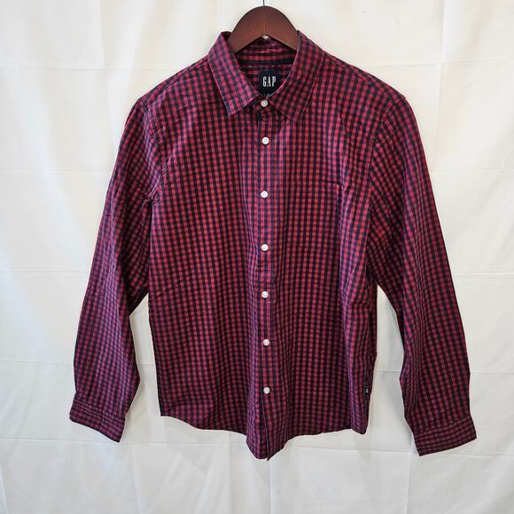 Gap Men's Shirt Button Up Long Sleeve Red Blue Size Large - Picture 1 of 7